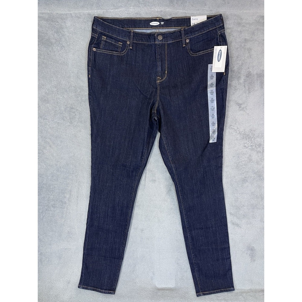 New Old‎ Navy Jeans Womens 16 Long Blue Dark Wash Curvy High Rise Skinny Stretch